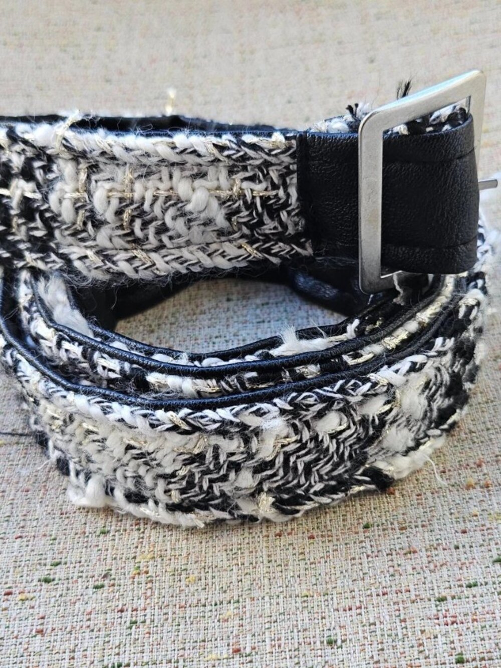 Women Belt White/Black Faux Vegan Waistband Belt for Coat or Jacket Size 38 inch